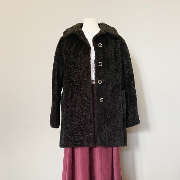 VINTAGE (c. 1960) | Faux Persian Lamb Coat | VERY GOOD!!! - Picture 1 of 8